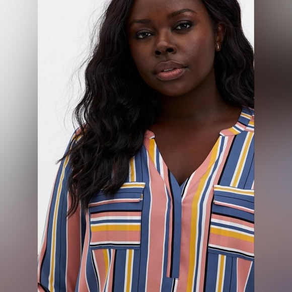 Torrid Harper Georgette Pullover 3/4 Sleeve Plus Size 6 Salmon Striped Blouse - Picture 4 of 9